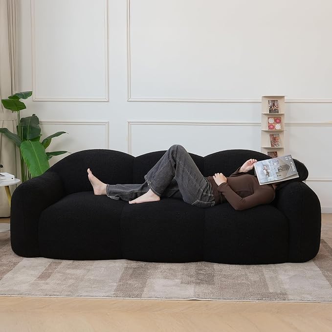 JACH Small Minimalist Sofa for Apartment Modern Comfy Upholstered Sofas Boneless Leisure Couches 3-Seater Cloud Couch for Living Room Bedroom Small Space (Black No Assembly Required)