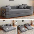 Compression Sofa 75 inch Convertible Floor Sofa Bed 2-in-1 Foldable Frameless Sofa Memory Foam Mattress Corduroy Fabric Pulls Out Couch Suitable for Living Rooms 、Apartments Grey (2 Pillows)