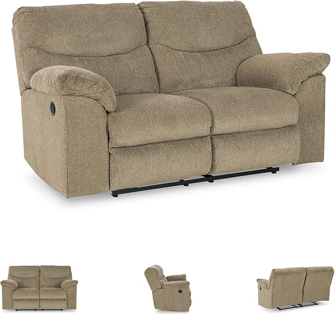 Signature Design by Ashley Alphons Transitional Tufted Reclining Loveseat Light Brown