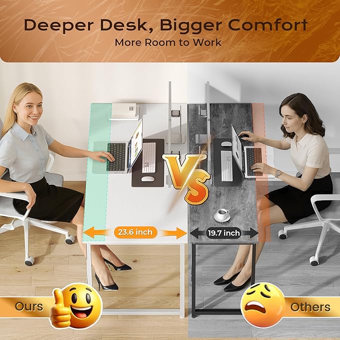 PRAISUN 48 X 24 Inch Computer Desk with Deeper Desktop Gaming Office Writing Work Desk for Home Office Study Bedroom Work from Home Metal Frame White