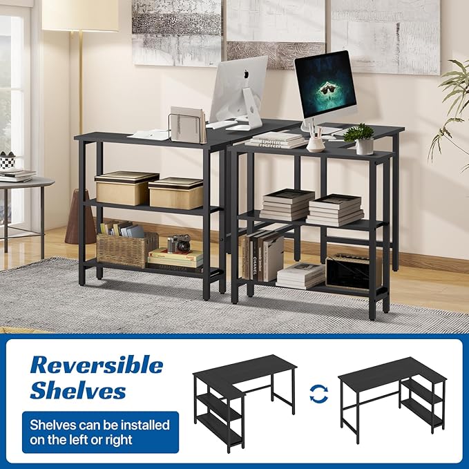 43Inch L Shaped Desk Computer Desk with Reversible Storage Shelves Corner Desk Gaming Desk Home Office Desk Study Desk Writing Table for Home Office Small Space (43 Inch)