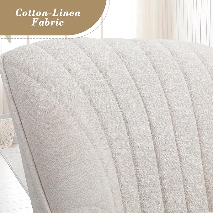 Athena Collection Modern Accent Chair Comfy Swivel Reading Chair for Adults Soft Upholstered Fabric Armchair with Wooden Legs for Living Room Bedroom Dorm Office White