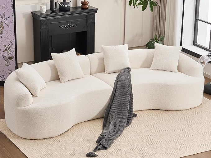 KEIKI Curved Chenille Modular Sectional Couches with Pillows 4 Seater Oversized Upholstered Luxury Plush Cloud Sofa for Living Room Apartment Full Compression Sponge