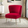 Tina's Home Velvet Armless Accent Chair Upholstered Modern Small Side Chair with Golden Legs Comfy Cute Wingback Slipper Chair for Living Room Study Beauty Room Thickly Padded(RED)