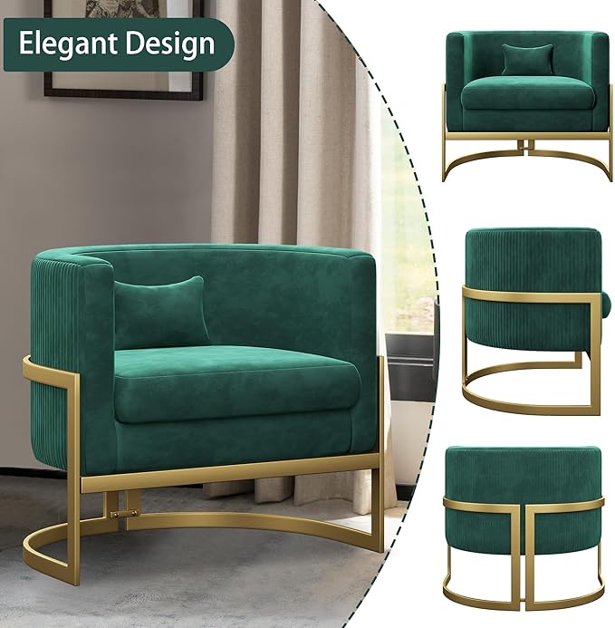 Alunaune Modern Living Room Chair Velvet Barrel Accent Chairs Armchair Upholstered Lounge Chair Mid Century Tub Bucket Club Side Chair Sofa for Bedroom-Green