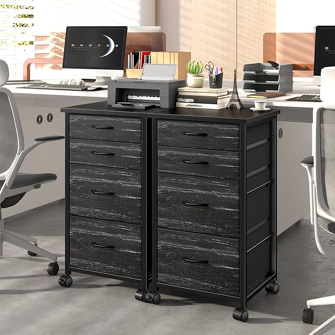 4 Drawers Mobile File Cabinet Vertical Filing Cabinet with Fabric Drawer Fits A4/Letter Size Printer Stand for Home OfficeBlack