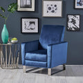 Mid-Century Fabric Rocker Recliner Chair Adjustable Single Recliner Sofa with Thicker Seat Cushion with Pocket for Living Room Bedroom Apartment (Blue)