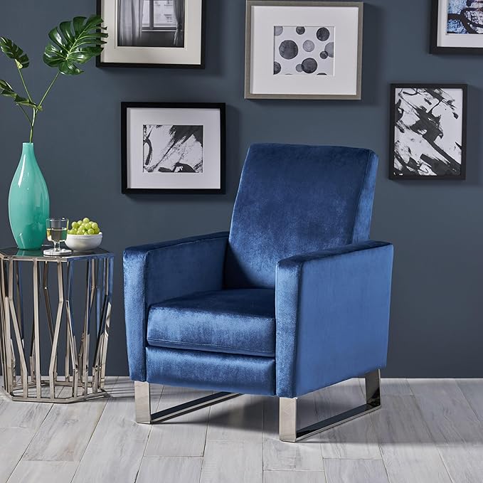 Mid-Century Fabric Rocker Recliner Chair Adjustable Single Recliner Sofa with Thicker Seat Cushion with Pocket for Living Room Bedroom Apartment (Blue)