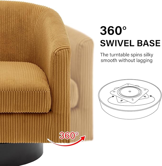 Swivel Barrel Accent Chair Modern Round Corduroy Fabric Arm Chair for Living Room Bedroom Comfy Club Reading Chairs for Adults (Corduroy Orange Set of 4)