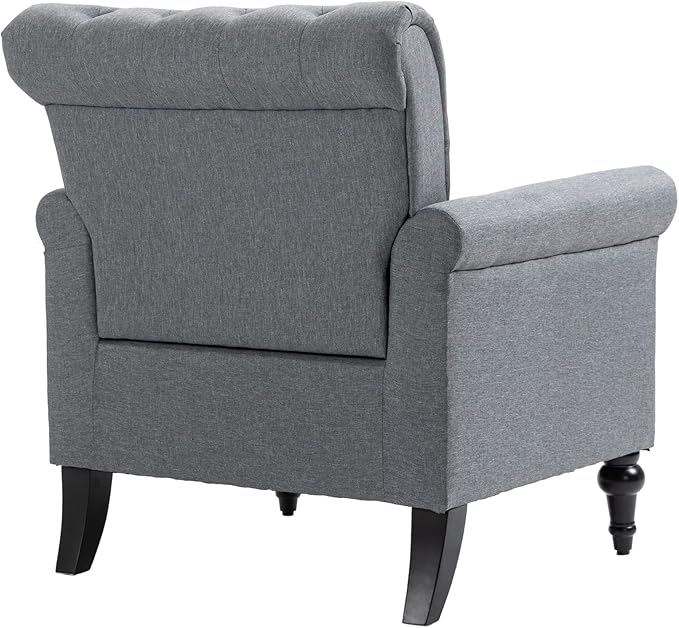 Mid Century Modern Accent Chair Linen Armchair wTufted BackWood Legs Upholstered Lounge Arm Chair Single Sofa for Living Room Bedroom Gray