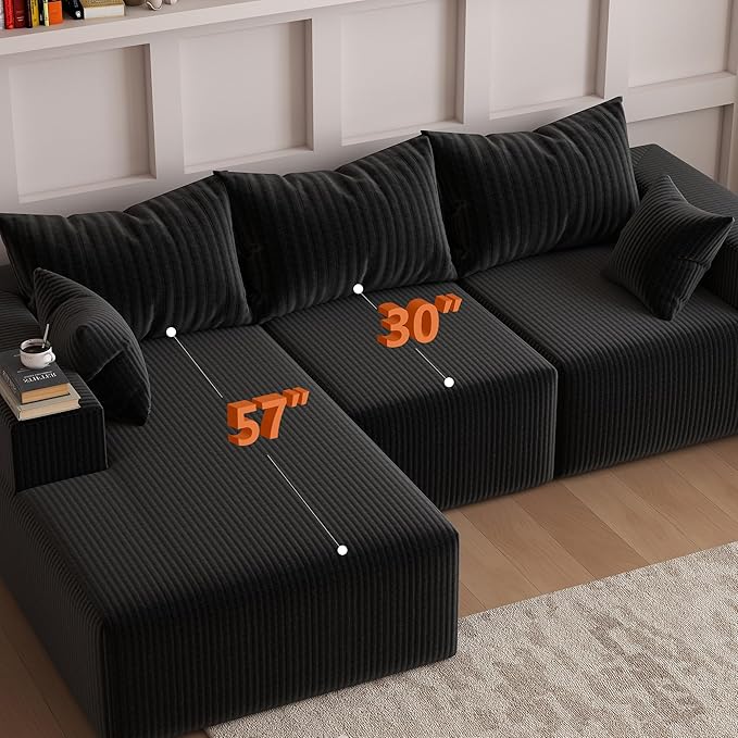 108Modern Sectional SofaModular Convertible L-Shape SofasUpholstered Couches with Deep SeatPet-Friendly Sponge Sofa for Living Room BedroomSofa bed for small space (Black Left Facing Chaise)