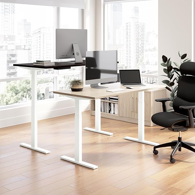 Bush Business Furniture 72-inch Height Adjustable L Shaped Standing Desk Electric Sit-Stand Corner Computer Table Ergonomic Office Move 60 Series Black Walnut with Metallic Gray Base