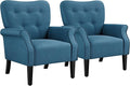 Yaheetech Modern Armchair Mid Century Accent Chair with Sturdy Wood Legs and High Back for Small Space Upholstered Fabric Sofa Club Chair for Living Room/Bedroom/Office Set of 2 Navy Blue
