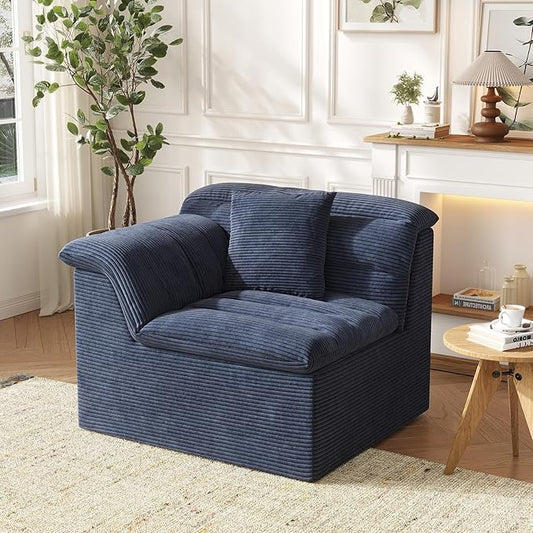 44 Cloud Sectional Couch with Single Arm Modern Compressed Sofa Comfy Sleeper Sofa Corduroy Upholstered Couches for Small Space/Apartment No Assembly Required Blue Left Side