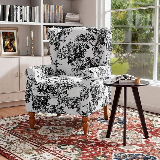 Rovibek High Wingback Chairs with Table - Midcentury Modern Accent Chair for Living Room Upholstered Armchair with Solid Legs Printed Living Room Chairs for Living Room Bedroom Balcony