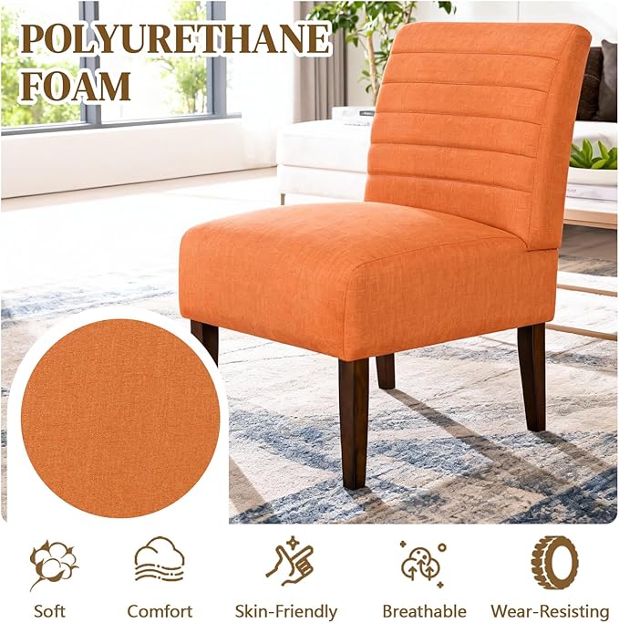 Anwick Orange Modern Accent Chair Mid Century Upholstered Living Room Chair with Wood Legs Comfy Small Accent Chair with Back for Small Spaces Office Bedroom Reading Spaces (Orange2)