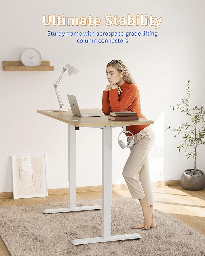 YIHAYO Electric Standing Desk 55 x 24 Inches Stand Up Desk with Splice Board Adjustable Height Desk Computer Desk for Home Office White Frame/Natural Top