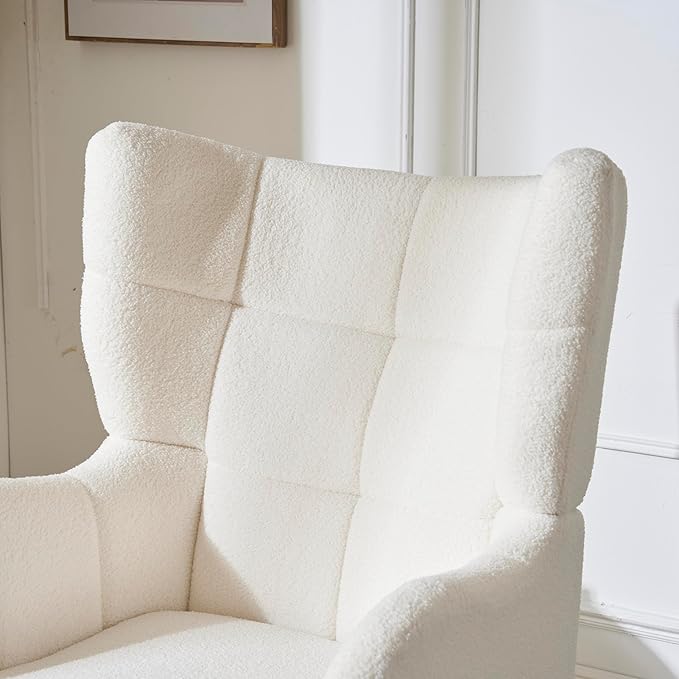 GDFStudio Upholstered Accent Chair Mid-CenturyModern Retro Club Chair with Birch Frame Teddy Wool FabricSingle Sofa Armchair for Living Room Bedroom Reading Corner Balcony OfficeIvory White 41 H