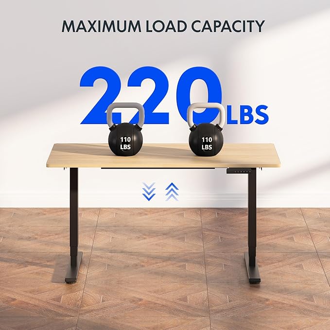 FLEXISPOT E6 3-Stage Dual Motor Electric Standing Desk 48 x 30 Sit Stand Up Desk Holds 220 lbs Adjustable Height w/Memory Presets One-Piece Maple Desktop &amp Black Frame Ships in 2 Boxes