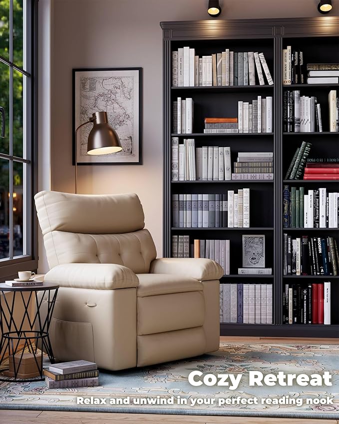 Garvee Oversized Recliner Chair Large Manual Recliner for Adults Lazy Chair PU Leather 1.5X Sponge Filling with Massage &amp Heat - Beige