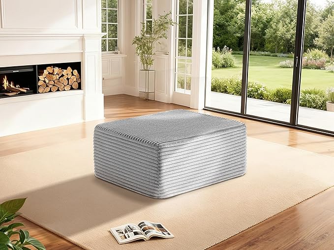 37 Cloud Sectional Couch Ottoman for Living Room Extra Deep Seats No Assembly Minimalist Modular Couch Corduroy (Light Grey Single Ottoman)