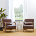 Glitzhome 2 Set Mid Century Coffee Accent Armchair Single Reading Armchair PU Leather Lounge Chair with Walnut Ruberwood Frame