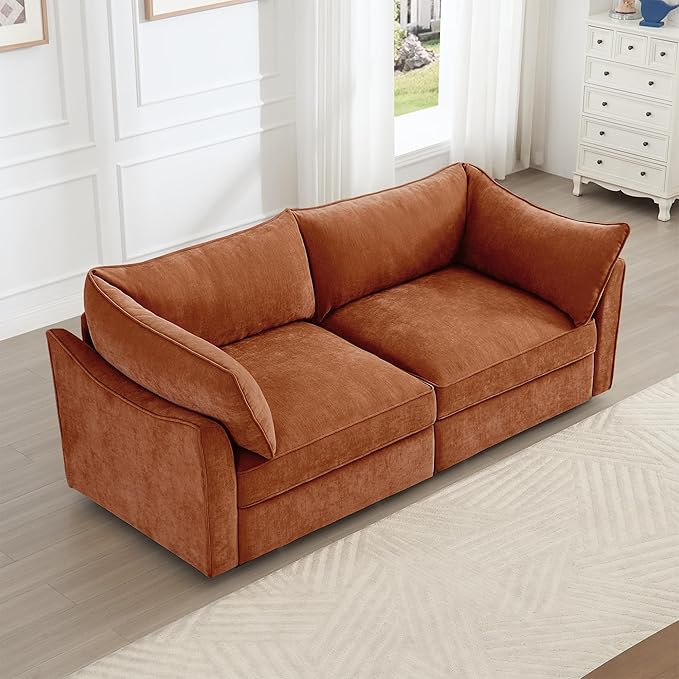 Modular Sectional Sofa with Pull Out Storage Drawers 78.7 Comfy Upholstered Chenille 2-Seat Sofa Oversized Deep Loveseat Couch 2 Armrest Pillows for Living Room Bedroom Apartment Orange