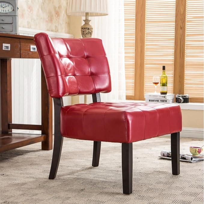 Contemporary Tufted Oversized Accent Chair with Plush Boucle Fabric and Faux Leather Options Kiln-Dried Hardwood Frame Deep Cushion Seat Ergonomic Back Support Versatile Living Room Chair (Red)
