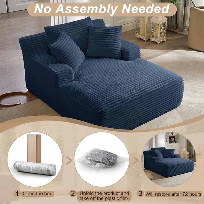 KEIKI 67 Oversized Chaise Lounge Chair Indoor Deep Seat Corduroy Cloud Couch Sleeper Sofa Bed with Pillows Cozy Lounge Sofa for Gaming Room Movie Night Relaxing No Assembly Required