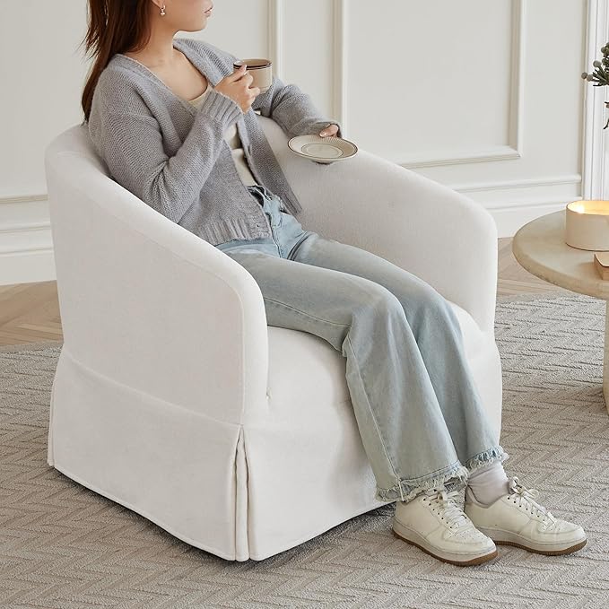 Swivel Accent Chair Set of 2 360 Degree Performance Fabric Armchair Modern Barrel Chairs Armchair for Living Room Bedroom Home and OfficeCream White