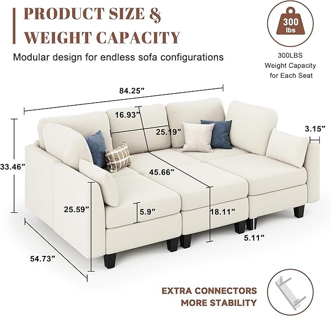 Sectional Sleeper Sofa 6 Seaters Modular Sleeper Sofa Couch Comfy Sectionals Couches Bed Convertible Sofas with Ottomans Modular Sectional Couches for Living Room Beige