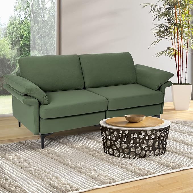 Giantex 72.5 L Loveseat 2-Seat Sofa Couch with Removable Armrest Pillows Metal Frame Legs Comfy Cushions Modern Furniture for Living Room Reception Room Office Easy Assembly Green