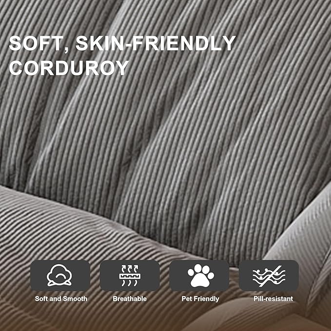 Foldable Lazy Sofa Bed Floor Chair Upholstered Human Dog Bed with 5 Adjustable Position Comfy Tatami Lounge Chair with 2 Pillows Lazy Sofa for Bedroom Living Room Reading (Grey)