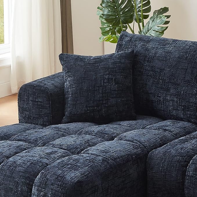108 L-Shaped Modular Sectional Sofa Chenille Modern Boneless Compression Couch Deep Seat Sofa with Left Chaise Lounge and Pillows for Living Room Bedroom Dark Blue