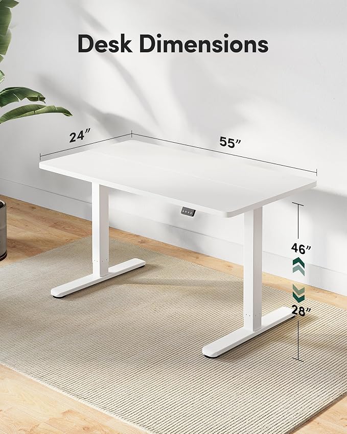 FEZIBO Electric Standing Desk Height Adjustable 55 x 24 Inches Sit Stand up Desk Home Office Computer Desk Rising Memory Presets (White)