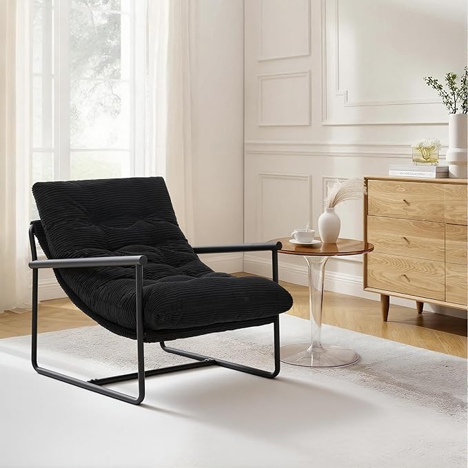 Modern Accent Chair for Living RoomArm Chair with Metal FrameUpholstered Armchair with Soft Cushion for Bedroom Lounge Reading Room (Black)