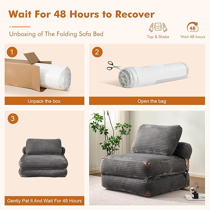 Folding Sofa BedComfy Sleeper Chair Foldable Mattress with Pillow &amp Back SupportPortable Fold Out Chair Bed Floor Convertible Lounge Sofa Couch for Living Room Bedroom (Grey)
