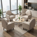 PU Accent Chairs for Living Room with High-Density Foam Cushion Mid-Century Single Sofa Armchair with Solid Wood Legs Upholstered Reading Chair for Bedroom Home Office (Shell Khaki 4 Set)