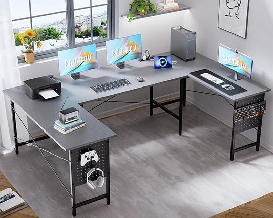 Pamray 71 Inch Large Computer Desk with Power OutletsU Shaped Corner Desk for Home Office Work and Gaming Grey