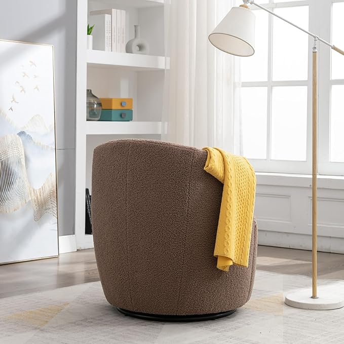 Swivel Barrel Accent Chair Modern Teddy Upholstered 360° Swivel Chair Leisure Chair Single Sofa for Adults Teens for Living Room Hotel Bedroom Office Coffee Shop (Coffee + Upholstered + Foam)