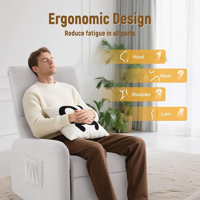 360° Rocking Chair Nursery Rocker Chair with Side Pockets Glider Nursing Chair with Steel Structure Base Small Chair for Small Spaces Sherpa Swivel Accent Chairs for Living Room Nursing