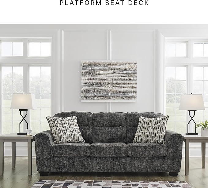 Signature Design by Ashley Lonoke Modern Sofa with 2 Accent Pillows Gray
