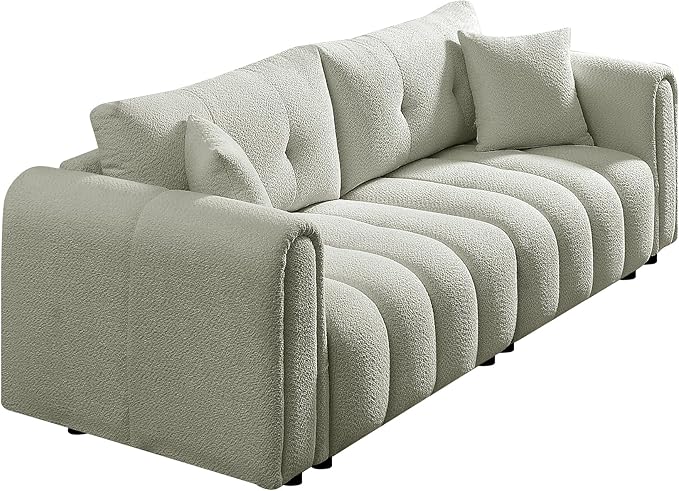 91.5 Sofa Couch w/Medium Firm Seat Cushion Tufted Back and Deep Seats &amp Chenille Fabric 3 Seater Couch Sofa for Living Room Apartment Lounge Office (Light Green)