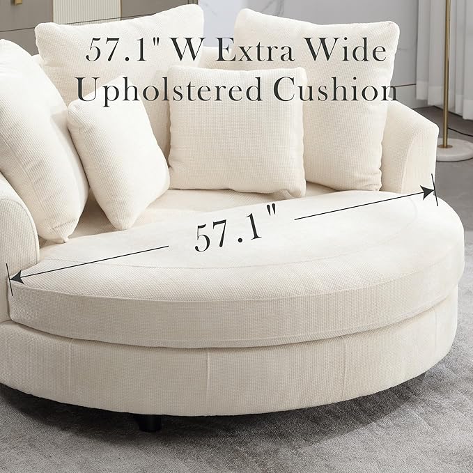 Aoiy &amp Wifon 59.8 W Oversized Barrel Chair Round Accent Chair with Wheels Extra Large Living Room Chair Knitted Chenille Beige