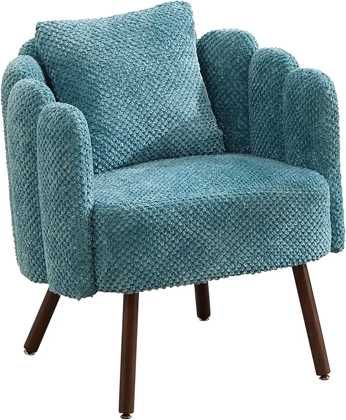 Accent Chair for Bedroom Shell Shaped Vanity Chair with Pillow Living Room Cozy Armchair with Removable Petal Backrest Small Single Reading Sofa for Makeup Nail Office