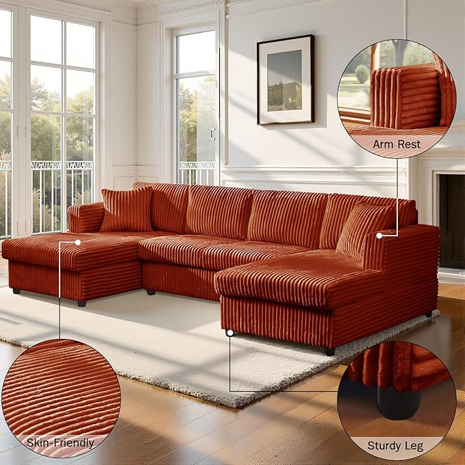 123 U-Shaped Modular sectional Sofa Two L-Shape Chaise with 2 Cloud Couch sectional with Two Pillows couches for Living Room (Darkbrown)