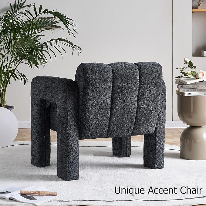 Accent Chair Living Room Chairs Modern Comfy Reading Nook Chair for Bedroom Upholstered Boucle Fabric Side Chair Armchair for Living Room Office (Dark Grey)