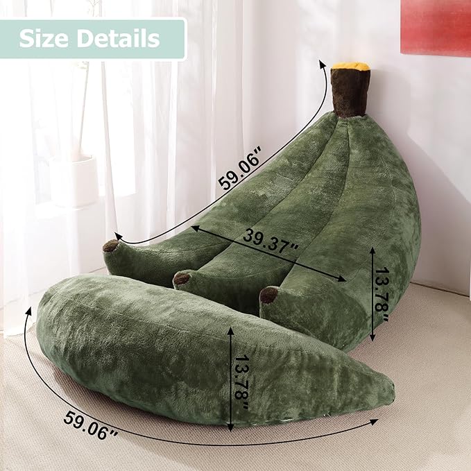Banana Bean Bag Chair with Ottoman Floor Sofa Bed with Footrest Comfy Convertible Lounger for Adults Plush Couch for Bedroom Living Room or Dorm L-DarkGreen