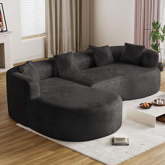 Oversized Sectional Sofa with Left Chaise for Living Room 111 Modern Curved L Shape Cloud Couch with Extra Deep Seat Modern Luxury Chenille 4 Seater No Assembly Required Black