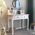 DMAITH Small White Writing Desk with Hutch – 32 Home Office Desk with Drawers | Compact Computer Desk Vanity Makeup Table for Bedroom or Study Room